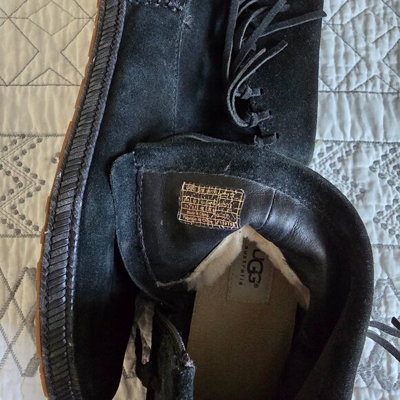 UGG Black (real) Suede Fringed Short Ankle Boots Size 11 (42) EUC - Picture 6 of 8
